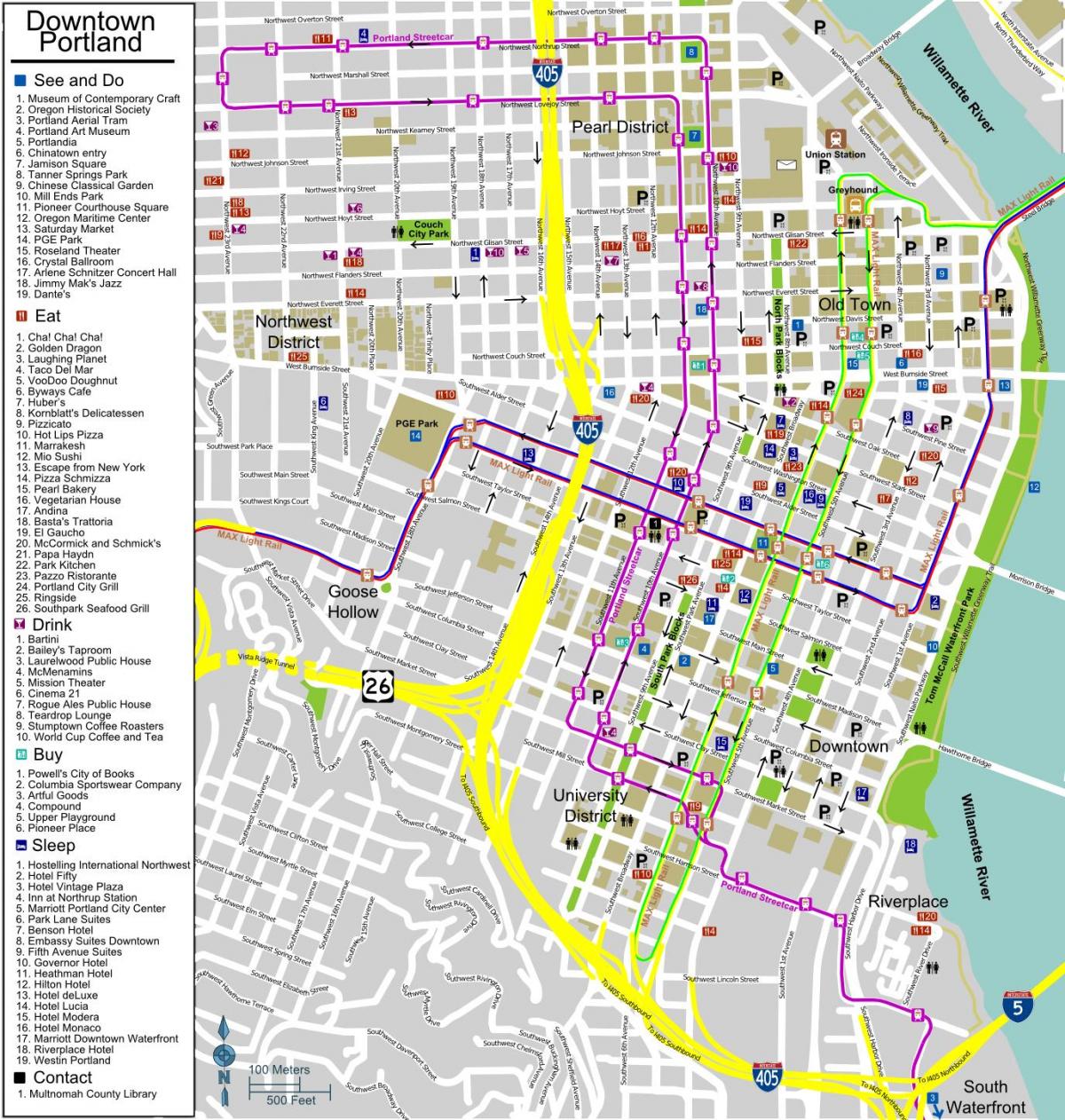 mapa centra města Portland