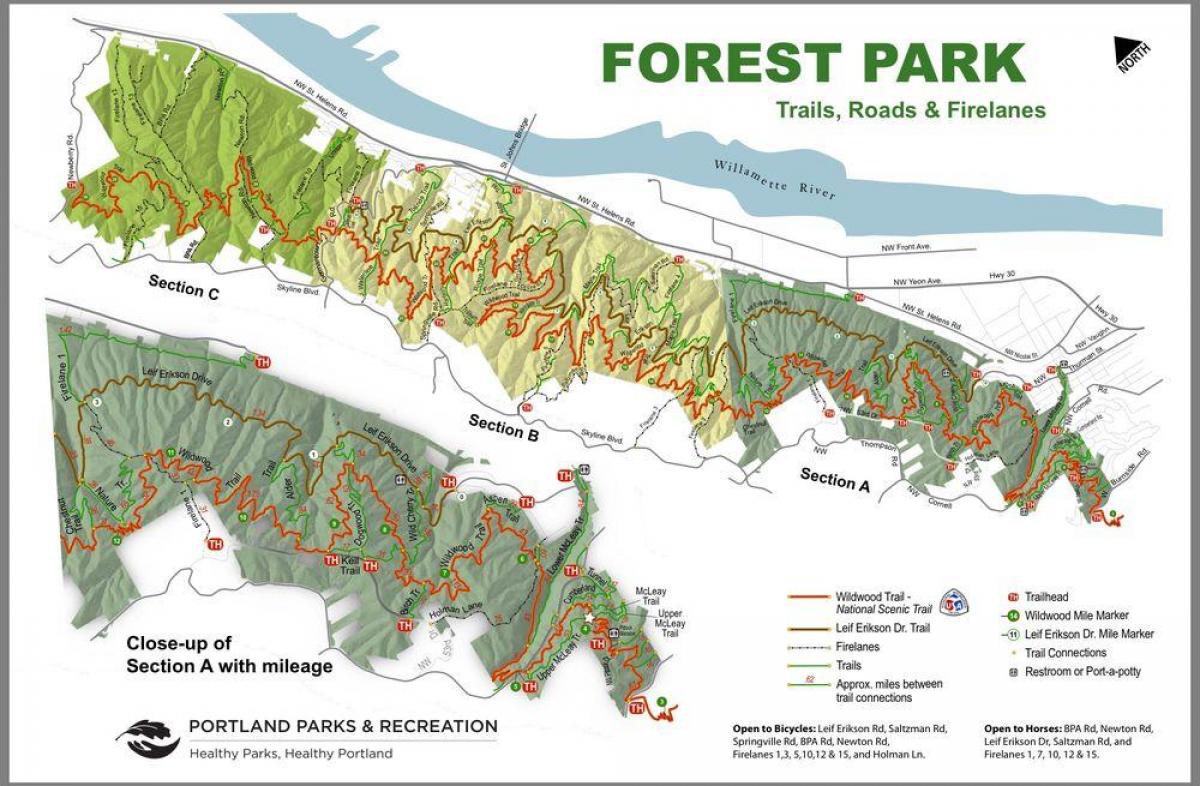 mapa Forest Park Portland Oregon