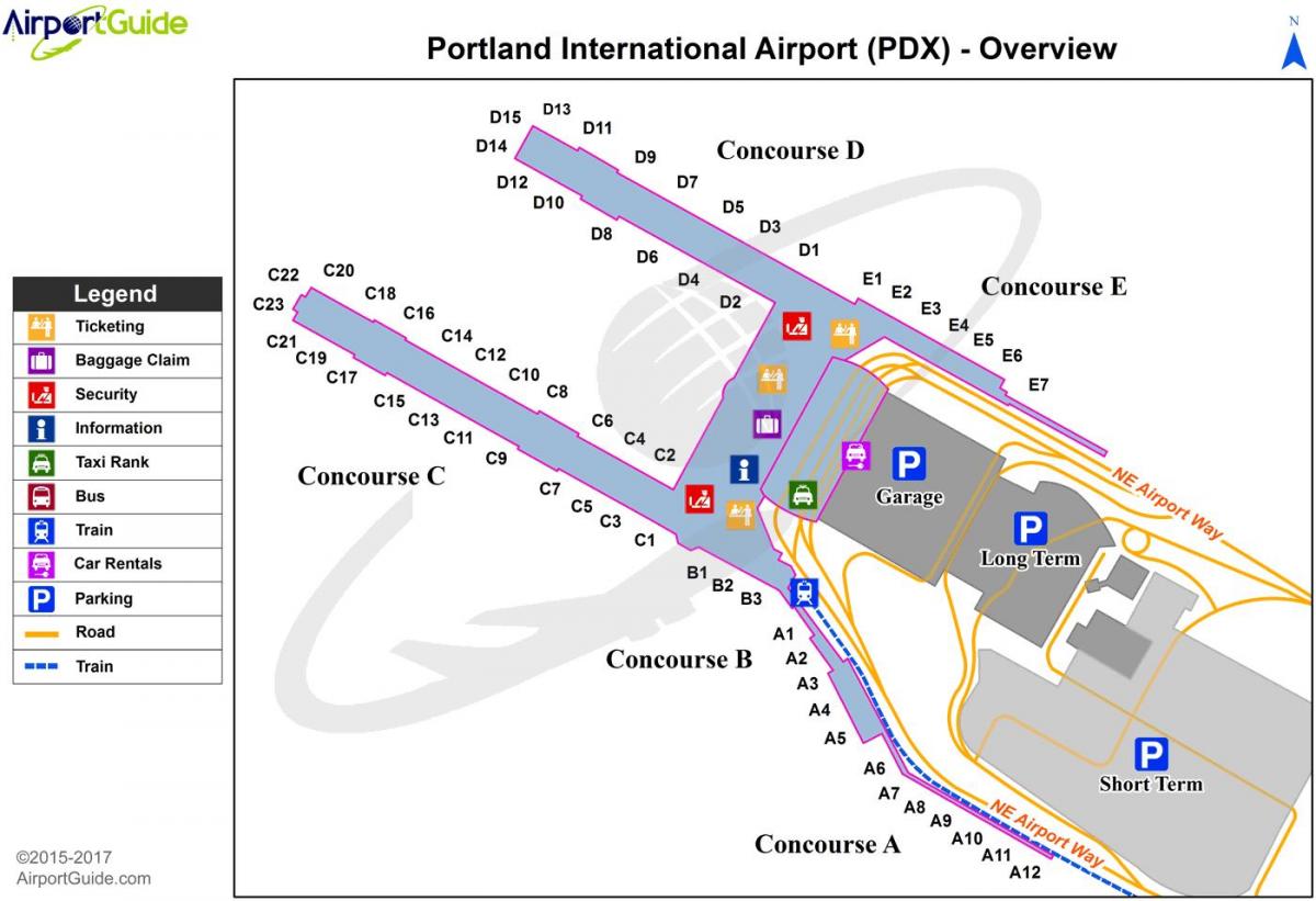 Portland Oregon mapa letiště