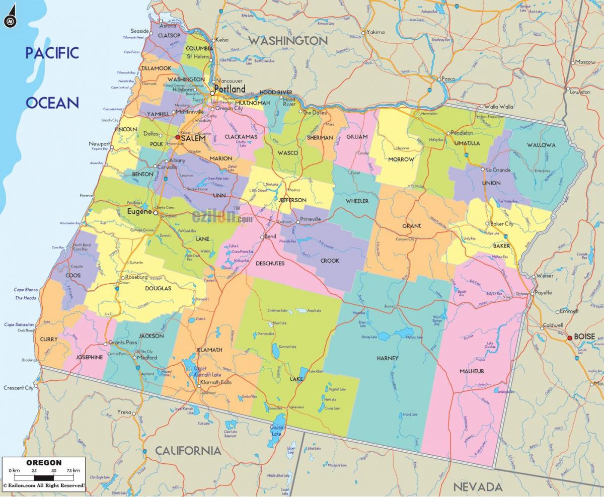 Portland Oregon county mapě