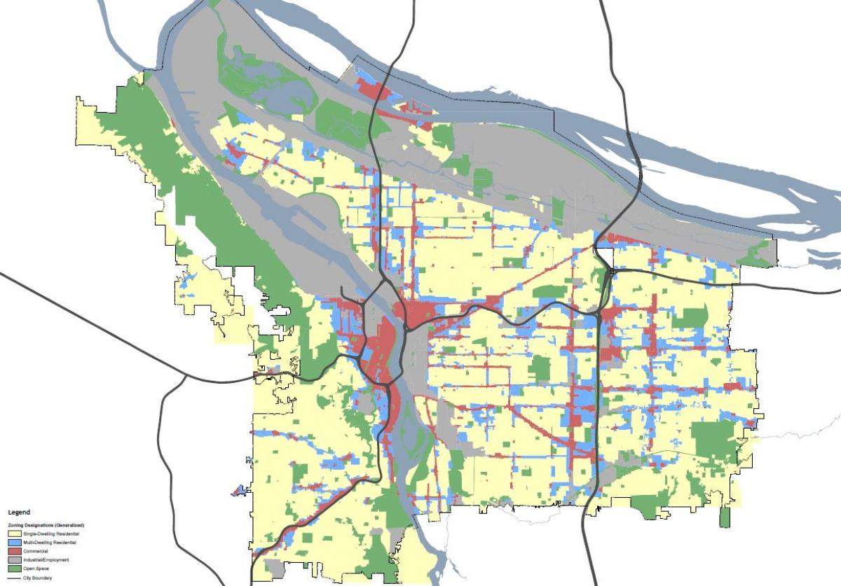 Portland Oregon zónování mapa