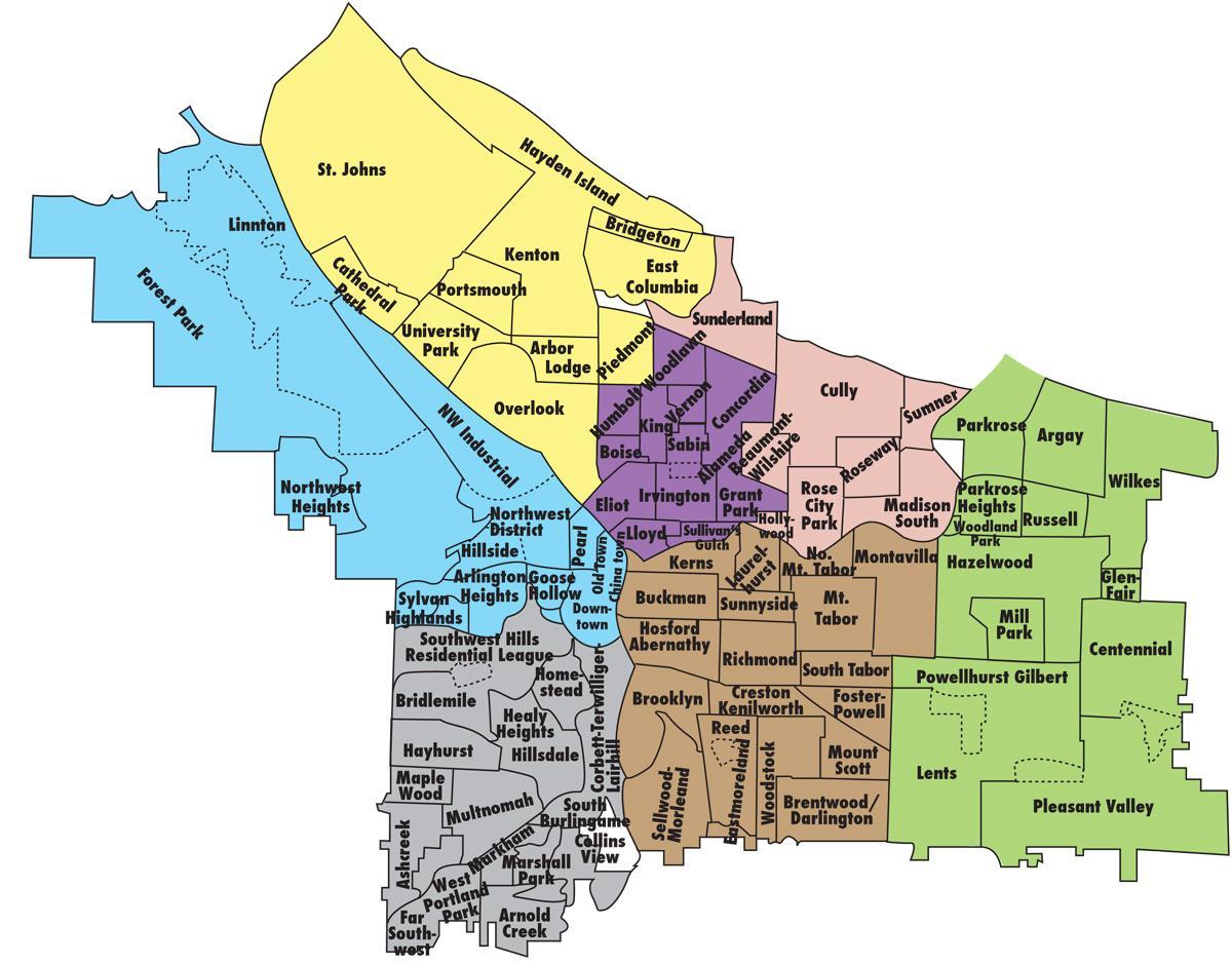 mapa Portland okresů