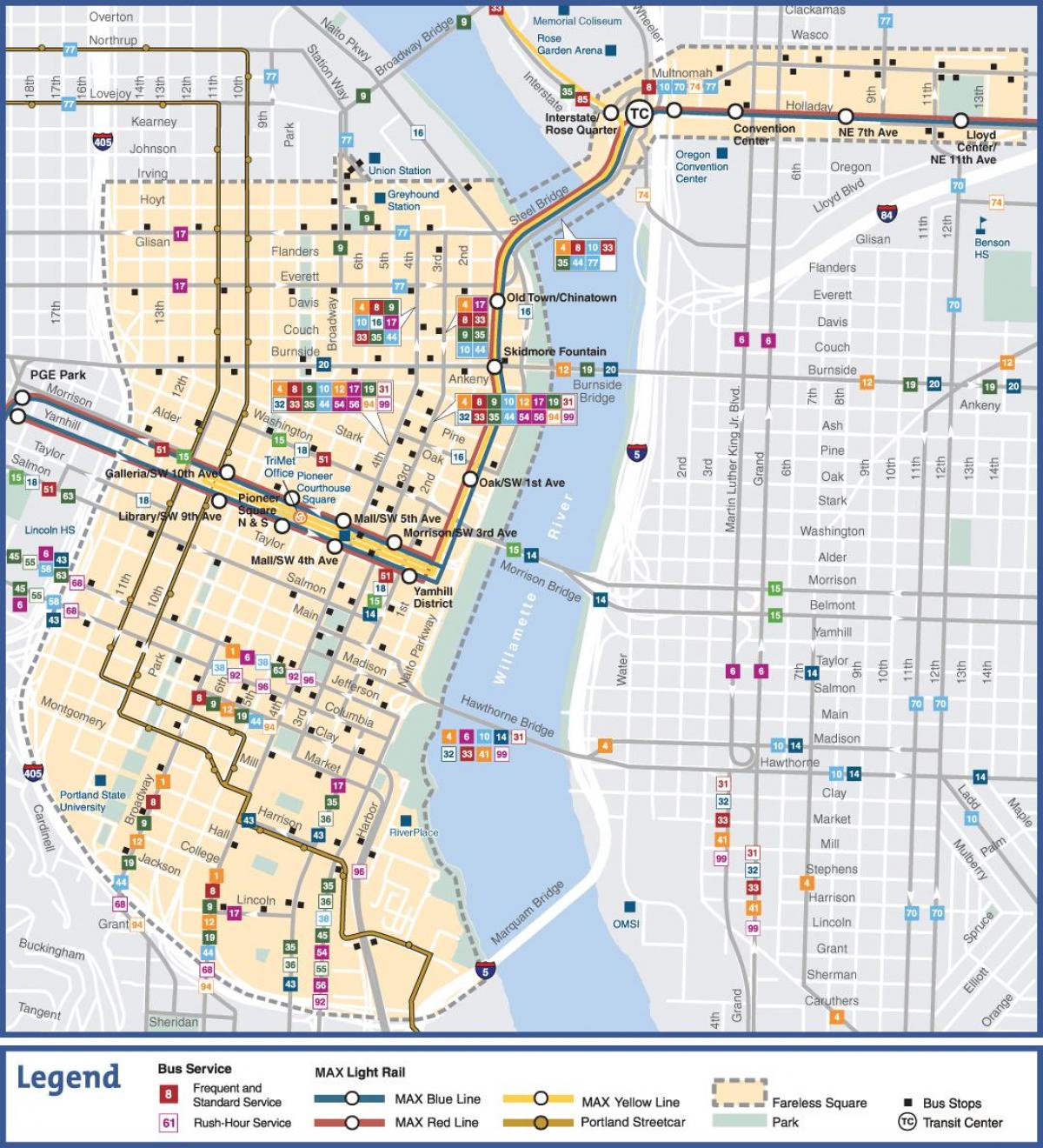 tranzitní mapa Portland
