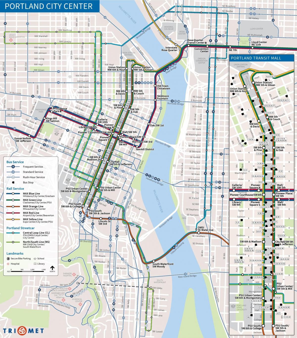 Portland Oregon veřejné dopravy mapu