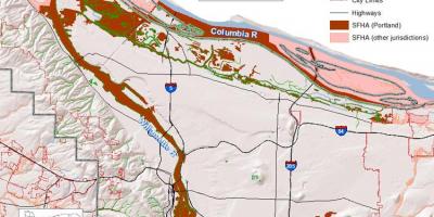 Portland Oregon povodňové mapě