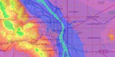 Portland Oregon výšková mapa